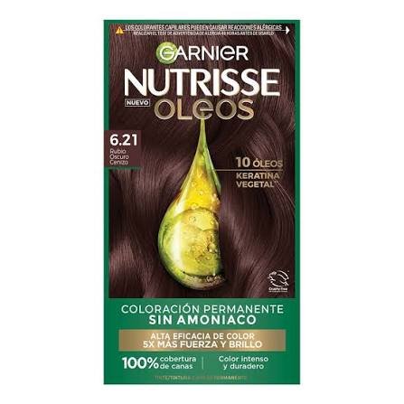 TINTE GARNIER NUTRISSE OLEA SIN AMONIACO 6.21 RUBIO OSCURO CENIZO KIT