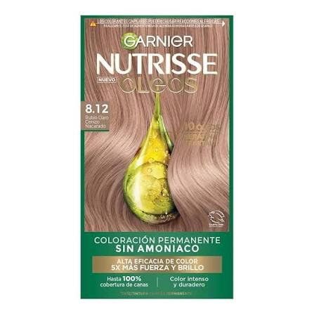 TINTE GARNIER NUTRISSE OLEA SIN AMONIACO 8.12 RUBIO CLARO PLATINADO KIT