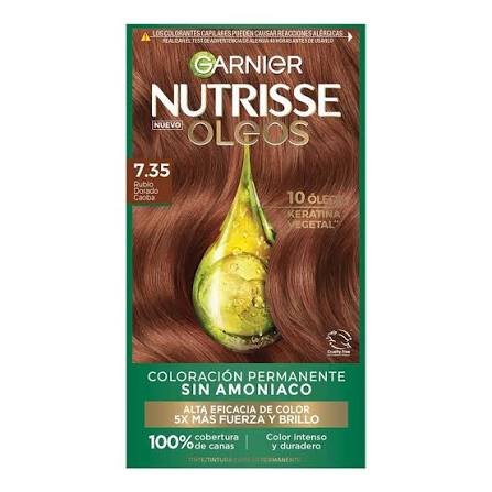 TINTE GARNIER NUTRISSE OLEA SIN AMONIACO 7.35 RUBIO DORADO CAOBA KIT